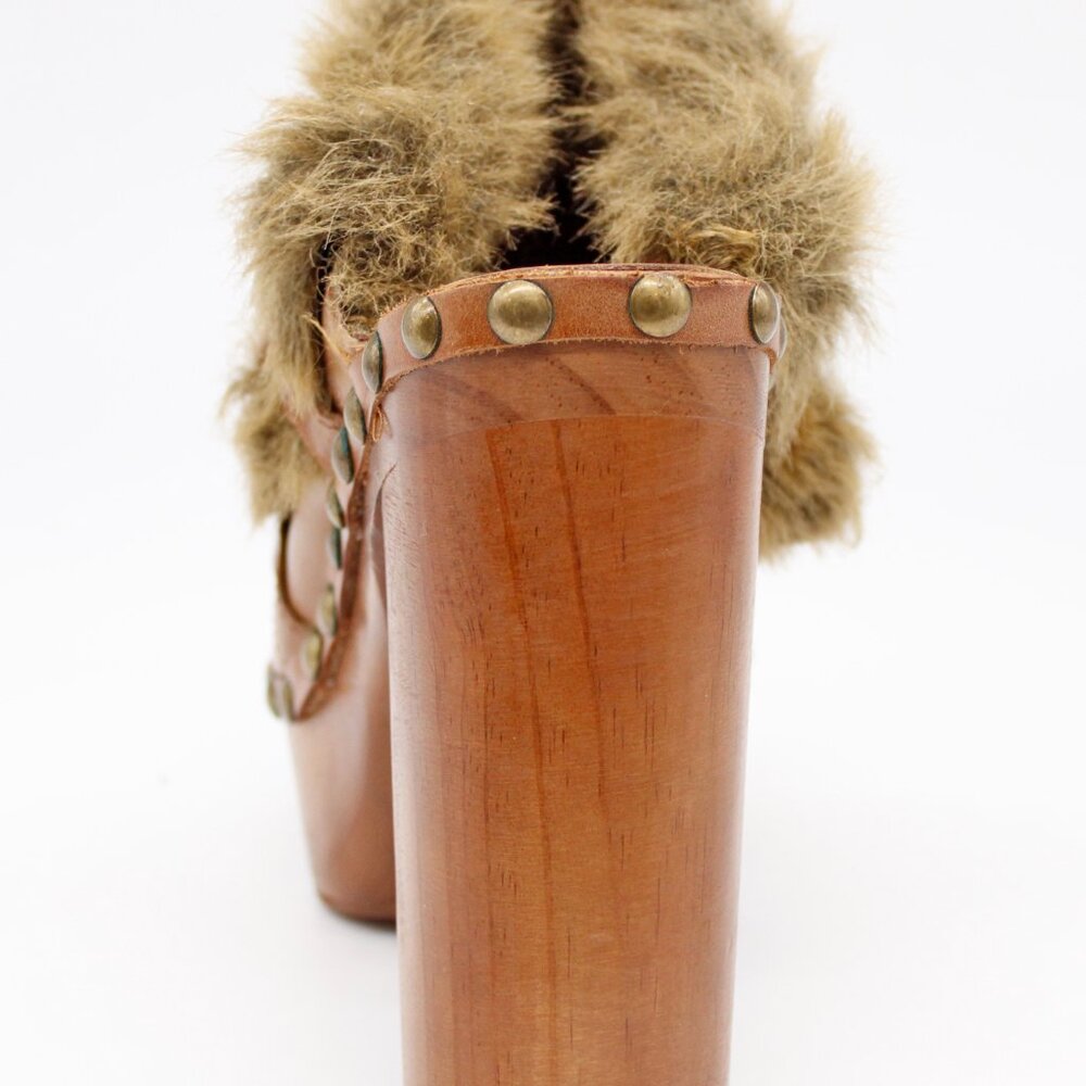 Jeffrey Campbell Woodies Women’s Brown Leather Fur Trim Clog: Size-EU 41/US 10 - Picture 7 of 10
